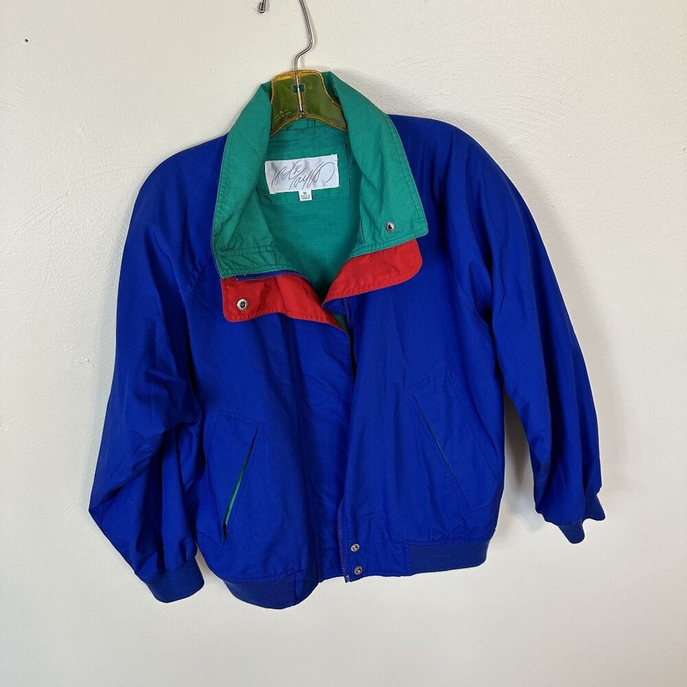 Vintage Nylon Windbreaker Jacket Blue & Green 90s Style XL Korea Unisex Zip Up